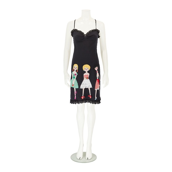 Moschino Cheap and Chic S/S 2002 “Uptown Girls” Black Embroidered Doll Dress - Picture 1 of 5